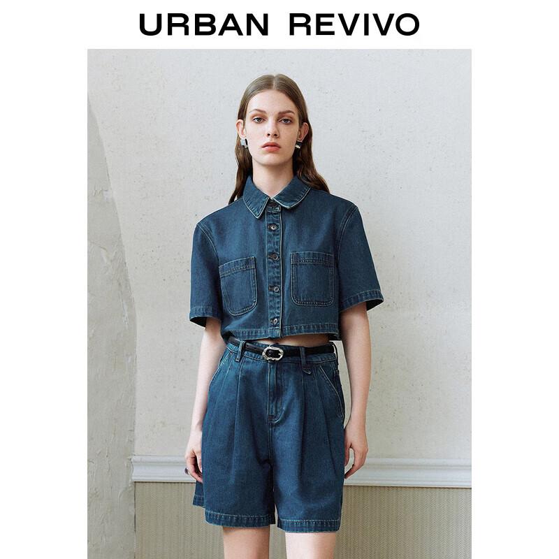 UR Women s Retro Distressed Short-Sleeve Denim Shirt XS