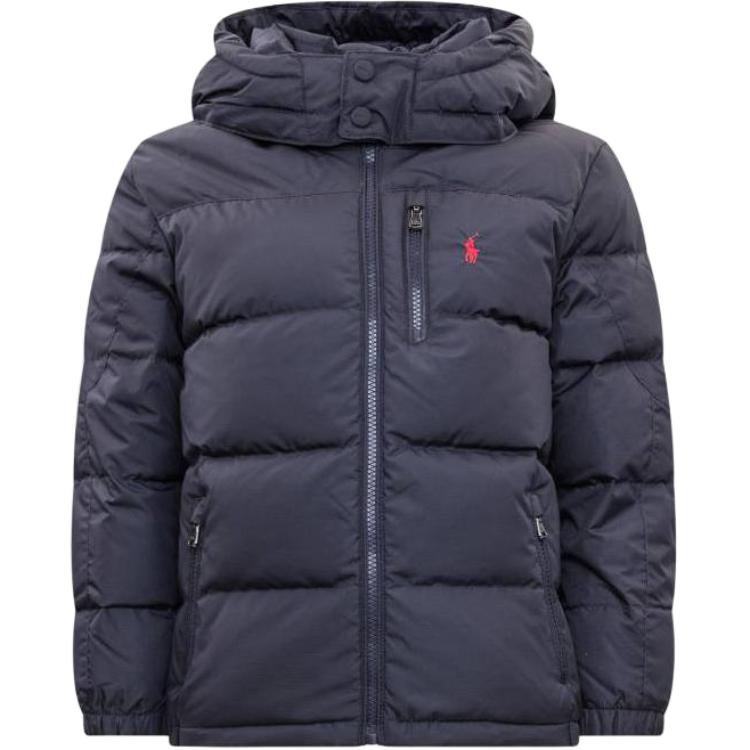 Polo Ralph Lauren Down Jacket FW22 Solid Color Hooded Zipper Kids Outerwear Navy-Blue 323849894002
