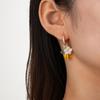Simple and Cute Bee Flower Pendant Earrings with Personalized Asymmetrical Copper Round Buckle Earrings