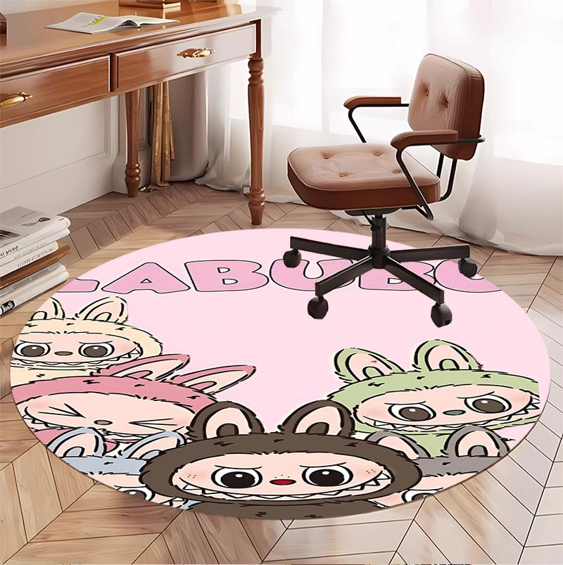 Labubu Pattern Round Rug, Indoor/Outdoor Mat, for Picnic, Gameroom, Bedroom, Office, Living Room, Home Decor Carpet, Birthday Gift