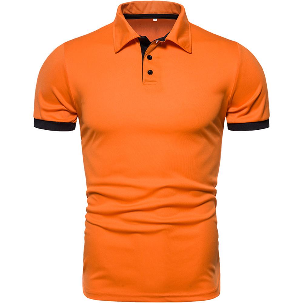 

Men s Solid Color Polo Shirt Short-Sleeved Slim Fit Casual Summer Button Up T Shirt XXL помаранчевий