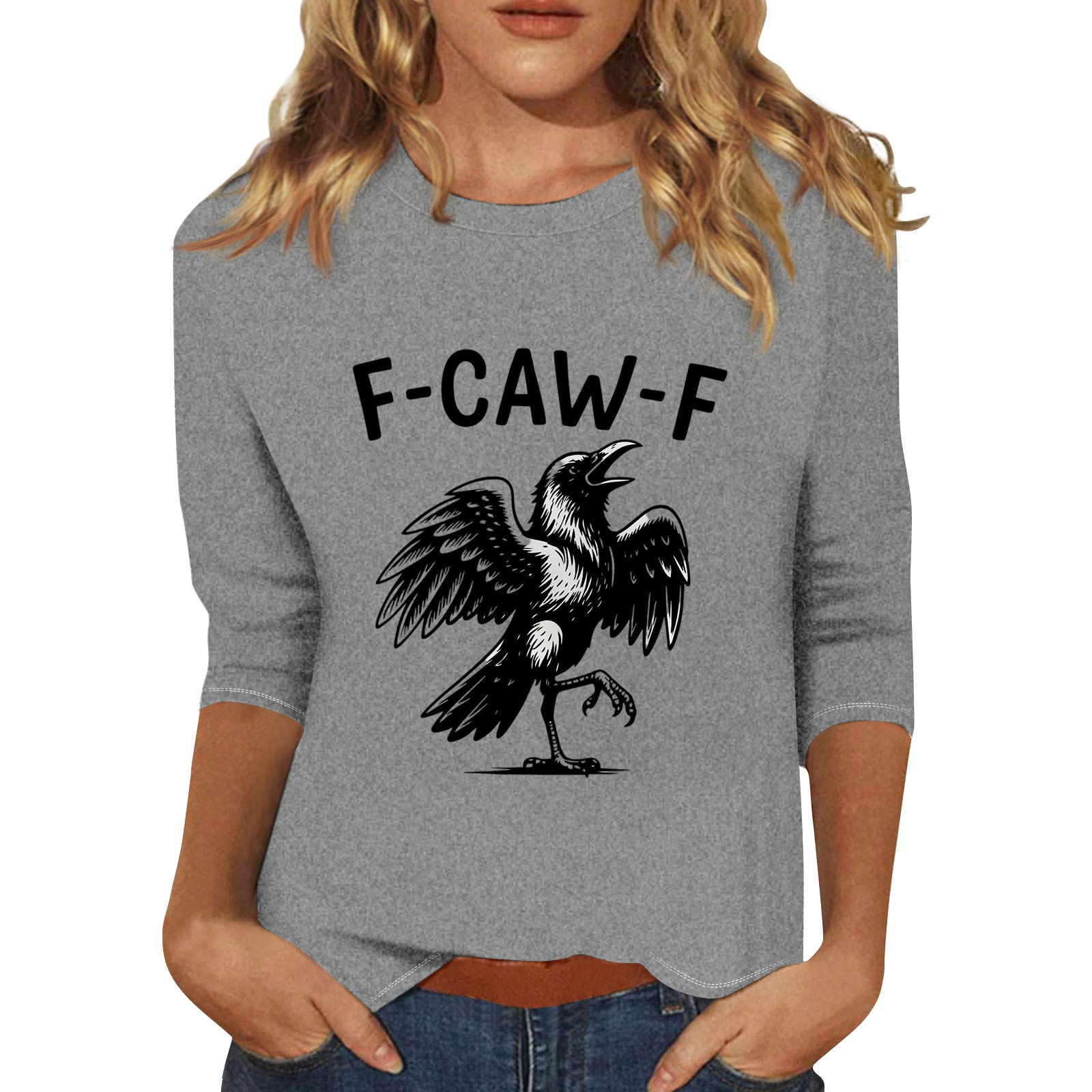 

Женская модная повседневная футболка с рукавом три четверти и принтом на шее M