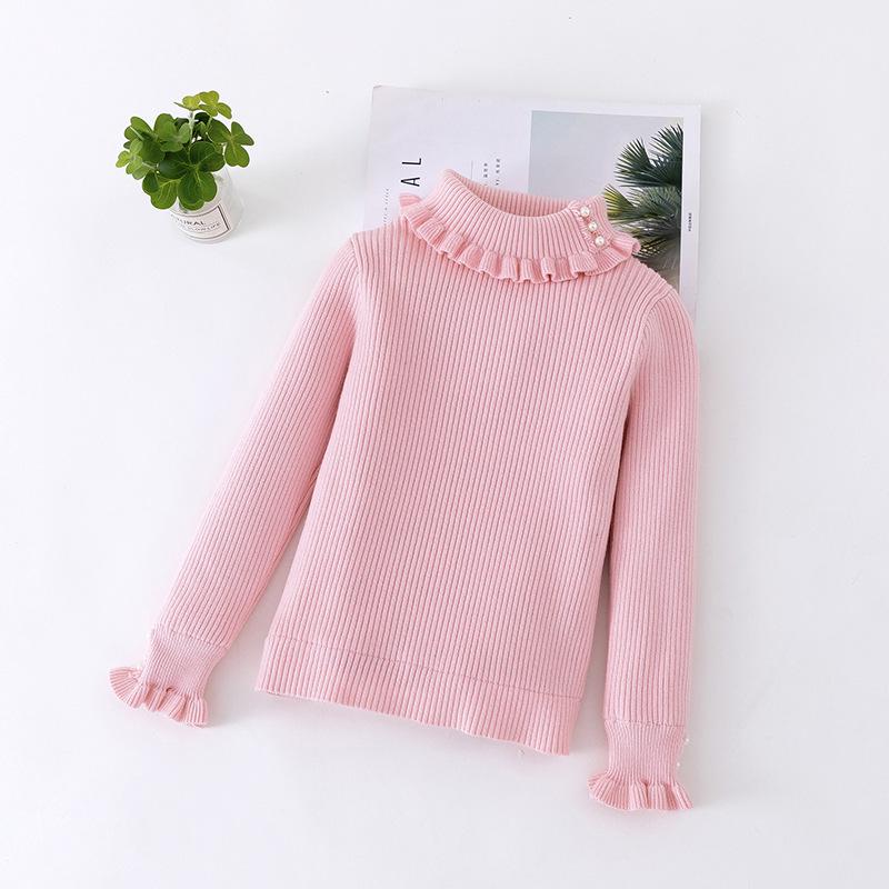 2023 Baby Girl Beaded High Neck Fleece Lined Sweater Shirt