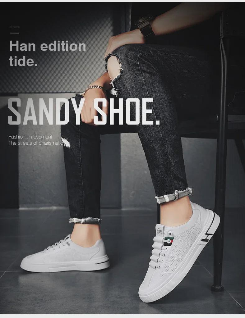 Men's 2025 Autumn Casual White Leather Slip-On Sneakers - Breathable, Versatile, Trendy Sports Shoes