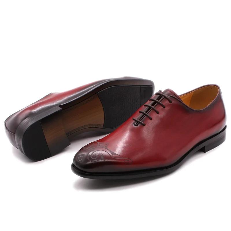 Fashion Classic Luxury Men's Oxford Shoes Whole Genuine Leather Hand-Painted Red Lace-Up Formal Dress Shoes for Wedding Party Occasions