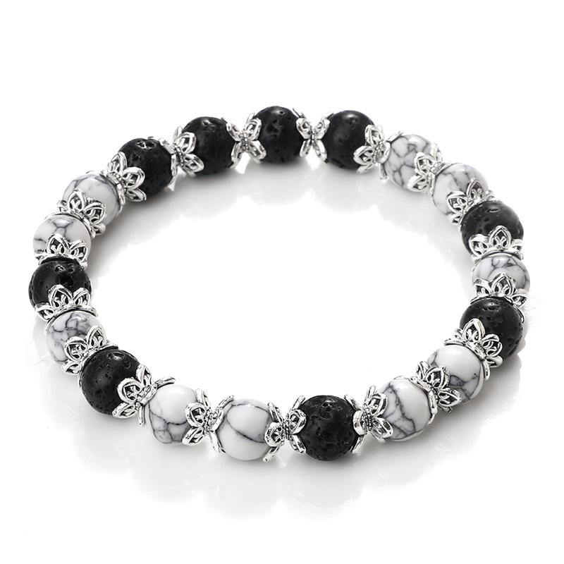 8mm White Howlite Stone Women Bracelet Metal Spacer Charm Natural Agates Pink Rose Quartz Beads Bracelets for Men Jewelry Gifts