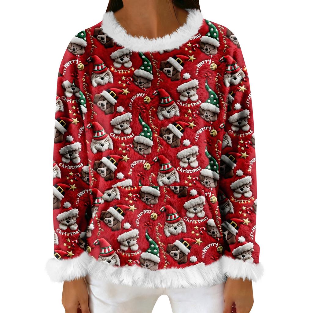 Women's Casual Fleece Sweatshirt  Long-Sleeve Round  Neck Casual Comfortable Loose-Fit Lightweight Women's Flannel Sweatshirt