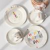 Koreanischer Cartoon Handgezeichnete Tasse Alles Gute zum Geburtstag Keramik Frühstückstasse Kuchenteller Niedliches Kaffeebecher und Tellerset Als Geschenk