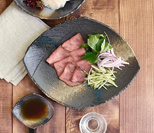 Tableware East Large Japanese Irregular Diamond Black Sea Platter, 29.8cm, Tableware, Shape,