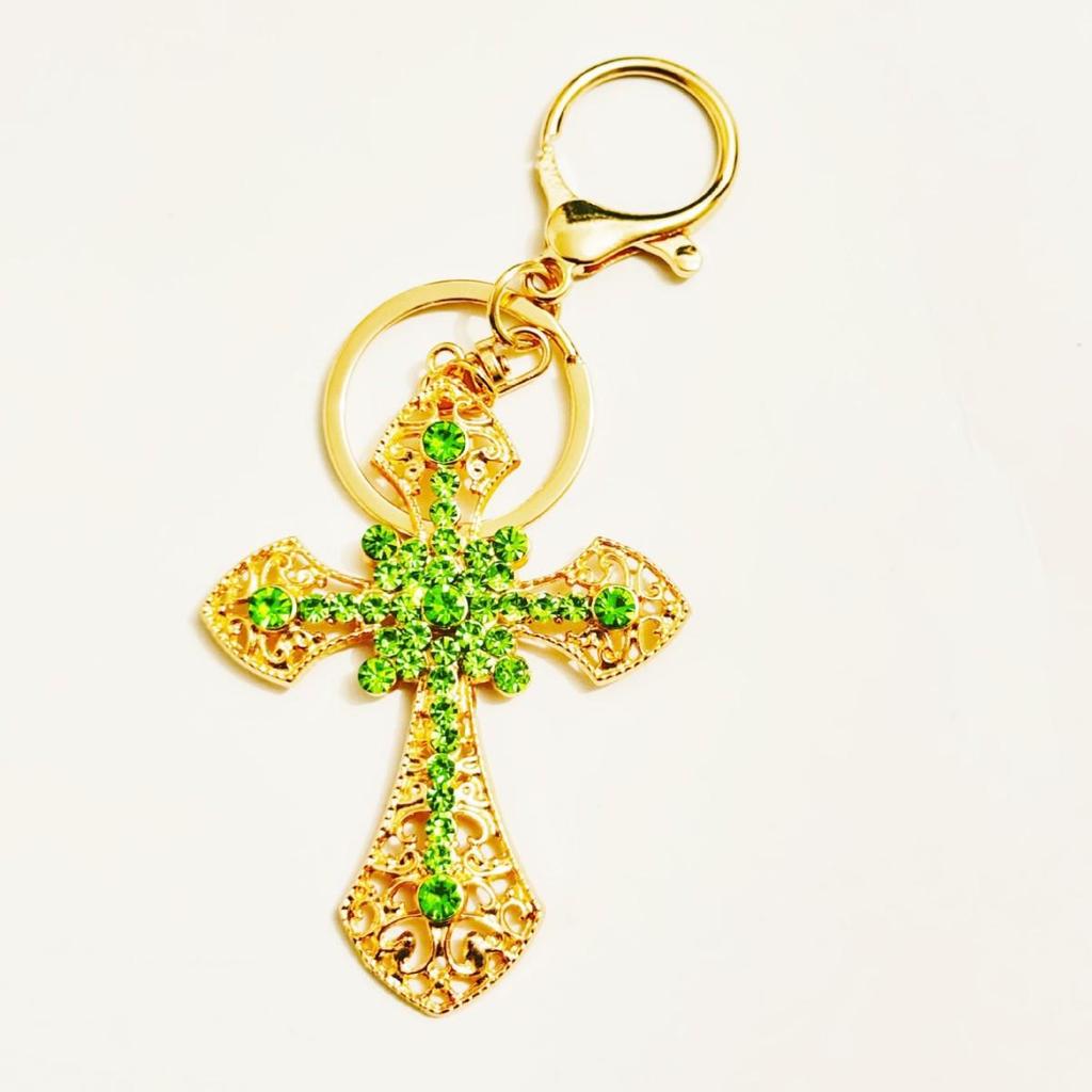 Micro-Paved Rhinestone Cross Metal Keychain: Hot Selling Car and Bag Charm Keyring