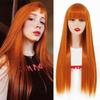 MERISIHAIR Brown Long Straight Wig with Blunt Bangs Synthetic Heat Resistant Fiber Wig for Women Daily Wear