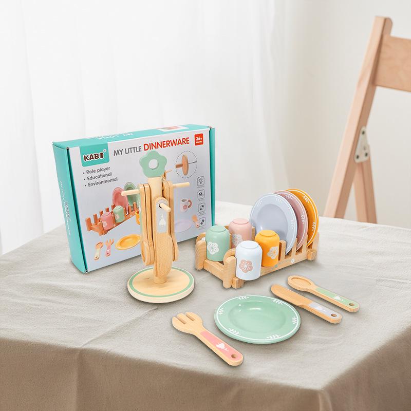 Kids Wooden Kitchen Play Set: Pretend Cooking & Dinner Plate Toy