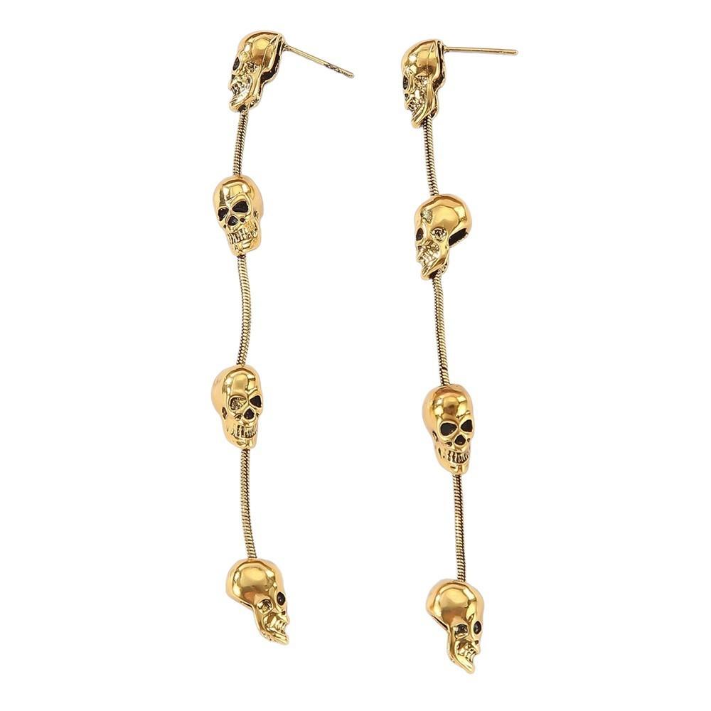 Gothic Skull Long Earrings With Metal Dangle For Women Halloween Costume Jewelry