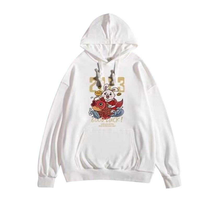 

Женский свитер с капюшоном, повседневный свободный свитер в студенческом стиле с мультяшным принтом и длинными рукавами, топ L