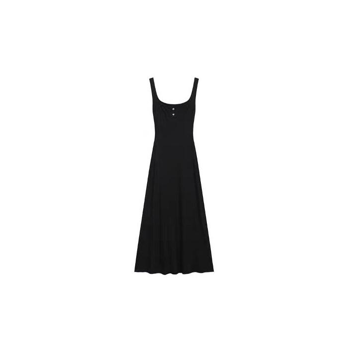 Pure Desire Sexy Suspender Vest Skirt Temperament Black Dress Women's French Design Feeling Waist and Thin Long Skirt Summer