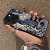 Electroplate Silver  Phone Case for IPhone 16 15 14 13 PRO MAX 11 12 13 PRO X XS XR 7 8 Plus Cute Blue and White Cat Cover