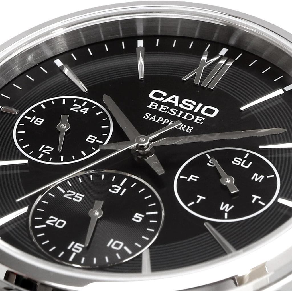 Casio BESIDE Quartz Sapphire Black Leather International Model [Casio] Men's Watch, Glass, BMS-300L-1AV, Band, Multi-axis, 24-hour Display, Black,