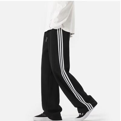 Men's High Waist Striped Sweatpants: Fashionable, Wide-Leg, Elastic, for Spring/Autumn, Perfect for Students.