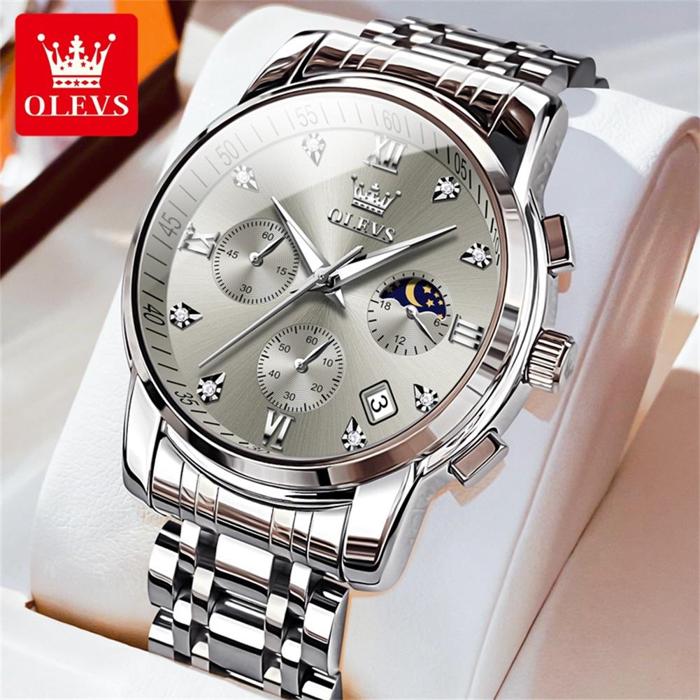 OLEVS 2858 Quartz Watch Men's Deep Waterproof Stainless Steel Strap Calendar Luxury Men's Watch