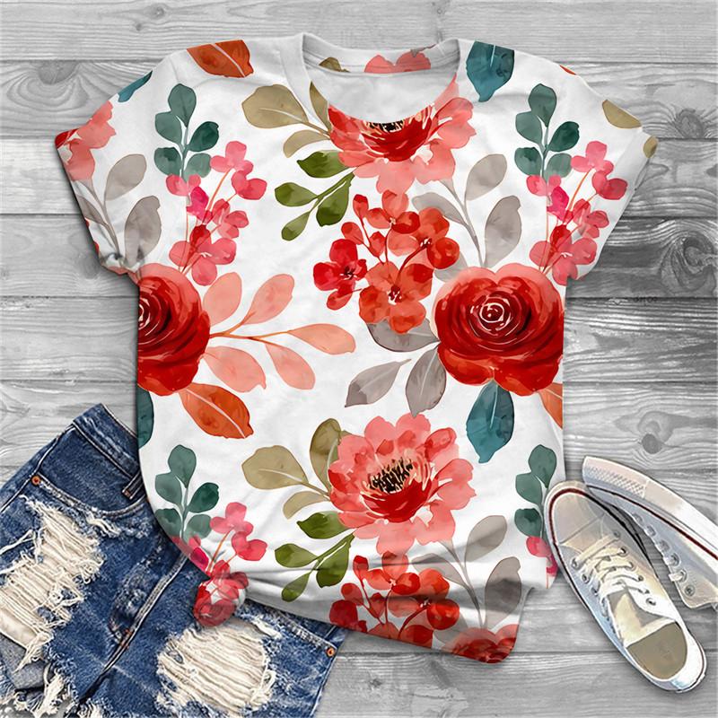 3D printed women's T-shirt round neck casual short sleeved shirt Korean urban fashion summer new product