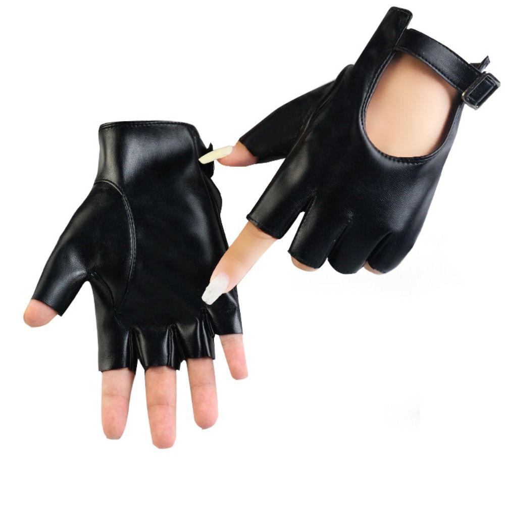 Waterproof Fingerless Gloves Square Buckle Driving Gloves Half Finger Gloves Stage Performances
