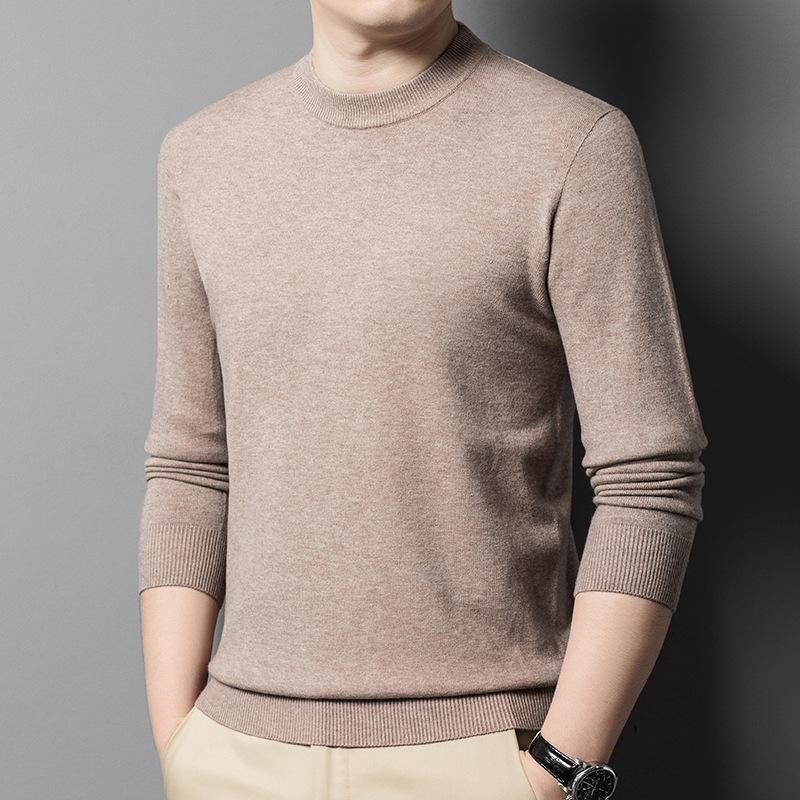 Autumn Solid Color Youth Slim-fit Crew Neck Men's Versatile Business Knitted Sweater Bottoming Shirt Men's Clothing