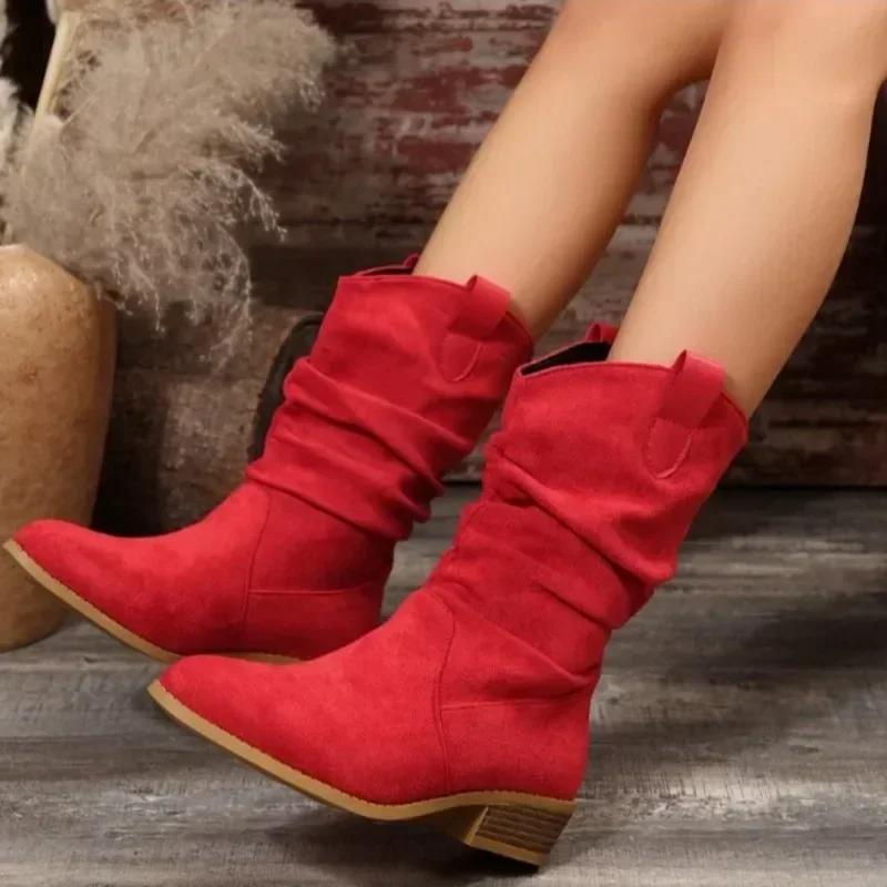 

Fashion New Fashion Heels Shoes on Sale High Quality Side Zipper Women Boots Autumn Winter Pointed Toe High Tube Chunky Heels Long Boots 36