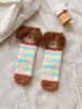 Women's Non-Shedding Coral Fleece Sleep Socks - Cute Cartoon Puppy Design with Big Ears, Warm Mid-Calf Socks for Autumn and Winter.