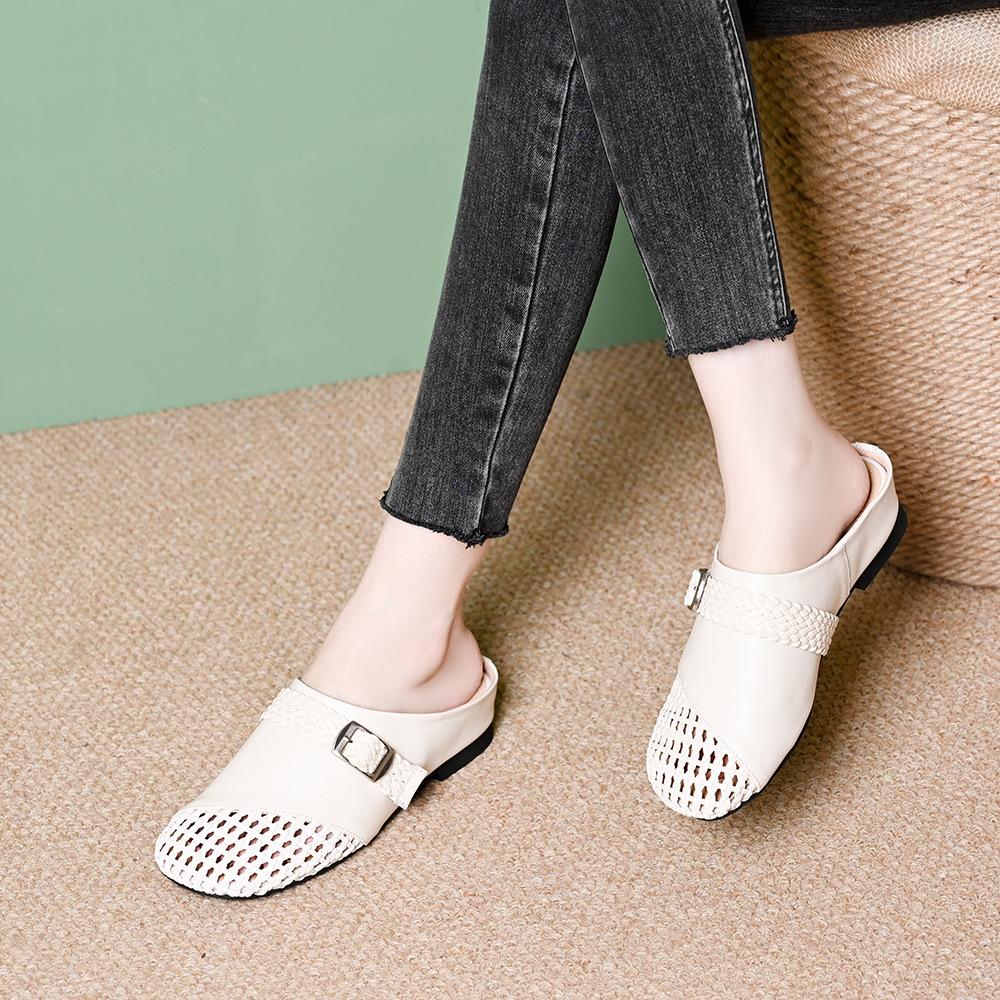 Baotou hollow half slippers women's outer wear summer new fashion casual versatile low heel woven sandals