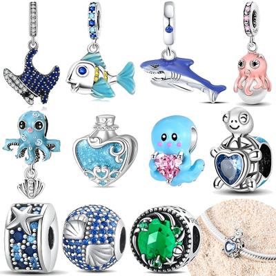 Charms Copper Original Blue Shell Cephalopod Shark Pendant Beads Fit Bracelet Women Jewelry Making Accessories