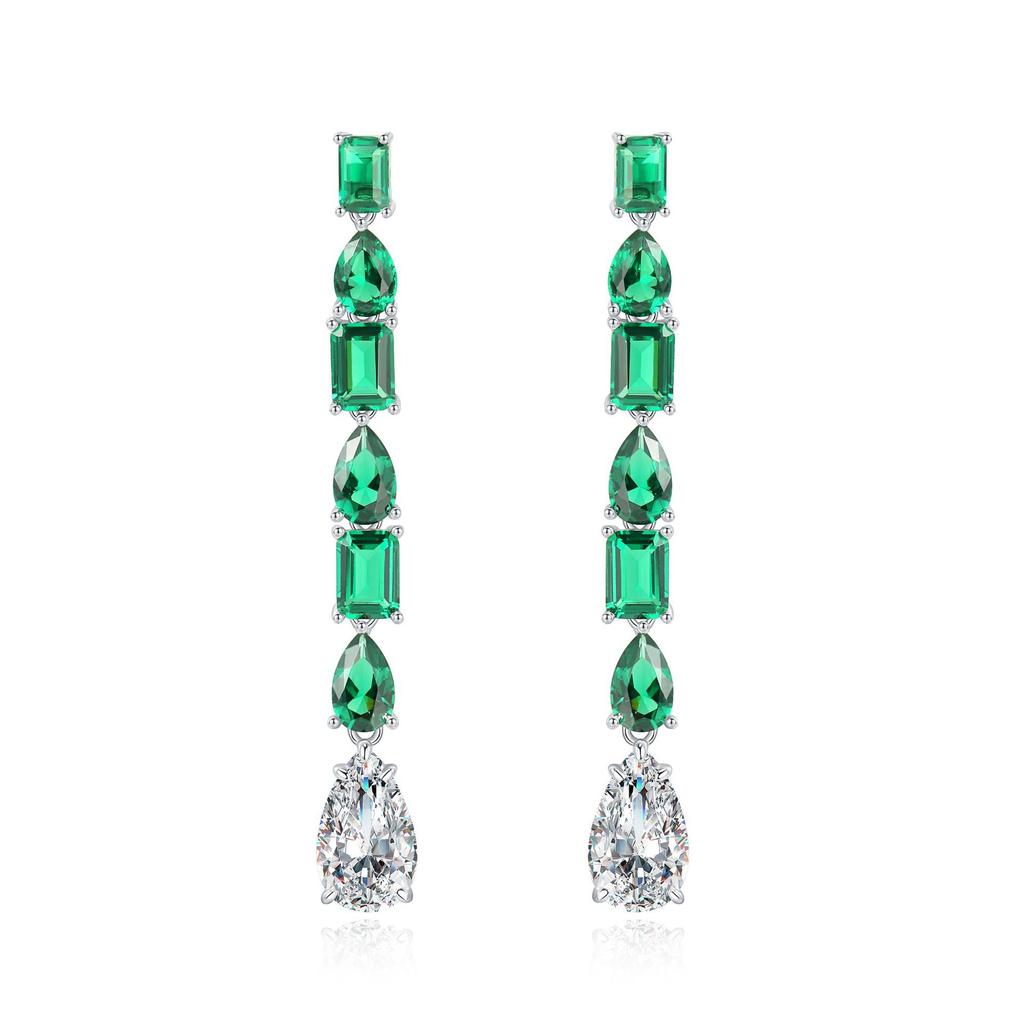 Gica Gema High Carbon Diamond Drop Earrings 925 Sterling Silver 61mm White Green Gemstone Romantic Fine Jewelry Wedding Party Gifts New Trend