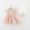 Summer Girls Cotton Princess Dress With Hat Large Bowknot Front Cute Kids Clothing For Little Girl Party Wear