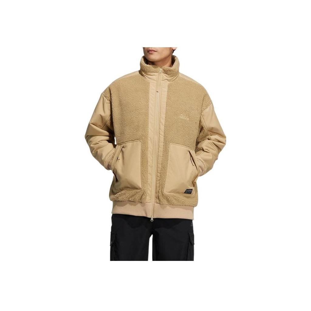 Adidas Solid Color Logo Zip-Up Jacket Men Outerwear Khaki HP1391