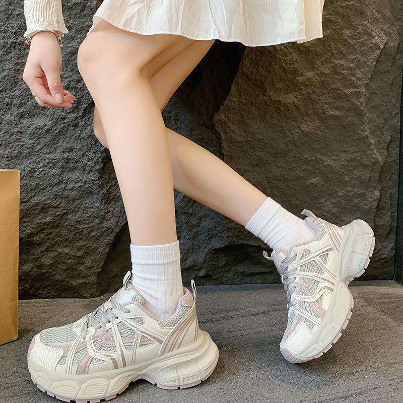 Platform Dad Shoes Women's 2025 New Popular Spring and Autumn Versatile Super Fire Small Man Height Increase Small White Casual Sports Shoes