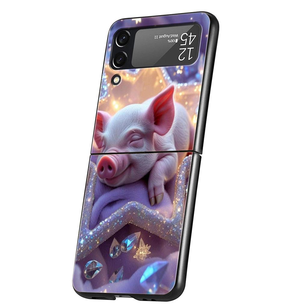 Cute Pig Hard PC Phone Case For Samsung Galaxy Z Flip 7 6 5 4 Black Cover For Galaxy Z Flip 3 Foldable Shell Fundas Capas Coque