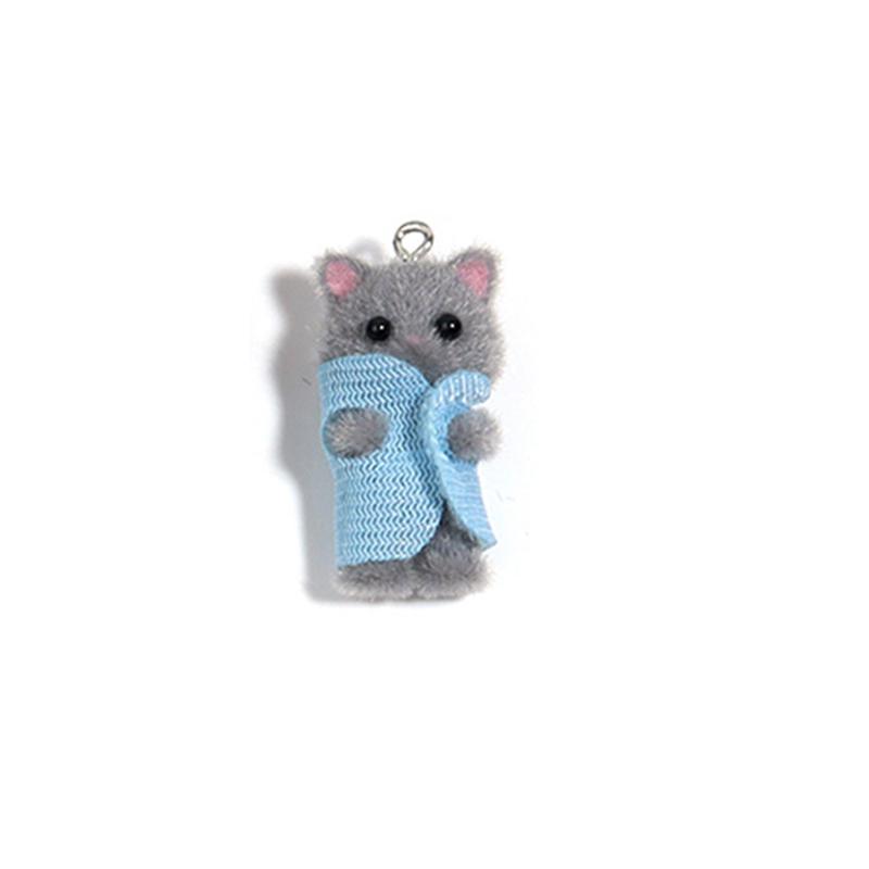 Kawaii 3D Flocking Cat Charm Cute Cartoon Cat Ornament Earring Keychain Pendant Accessories Diy Crafts Jewelry Make