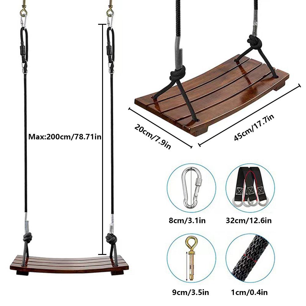 

Solid Wood Swing Wooden Swing Seat Maximum Load 440Lbs Outdoor Rope Curved Swing Adjustable Rope Length for Garden Patio Yard