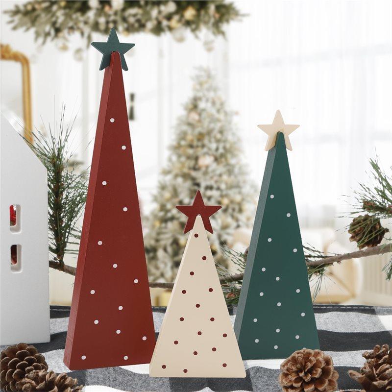 Christmas Decorations-Wooden Tree Signs Three Sizes With Star For Home Shelf Mantel Fireplace
