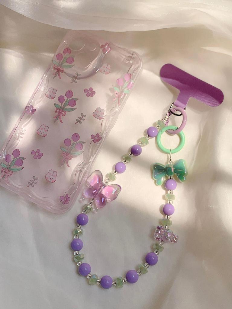Dopamine Spring Collection: Flower Butterfly Heart Crystal Beaded Phone and Bag Chain - Perfect Best Friend Gift