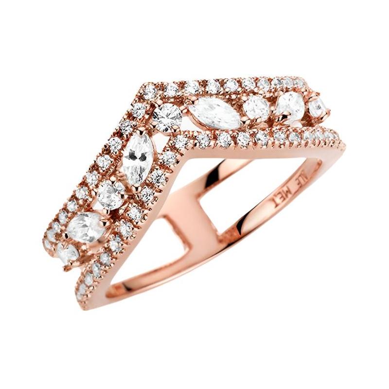 Pandora Sparkling Zircon Double Wishbone Synthetic Cubic Zirconia Copper Silver Alloy Ring Women s 56