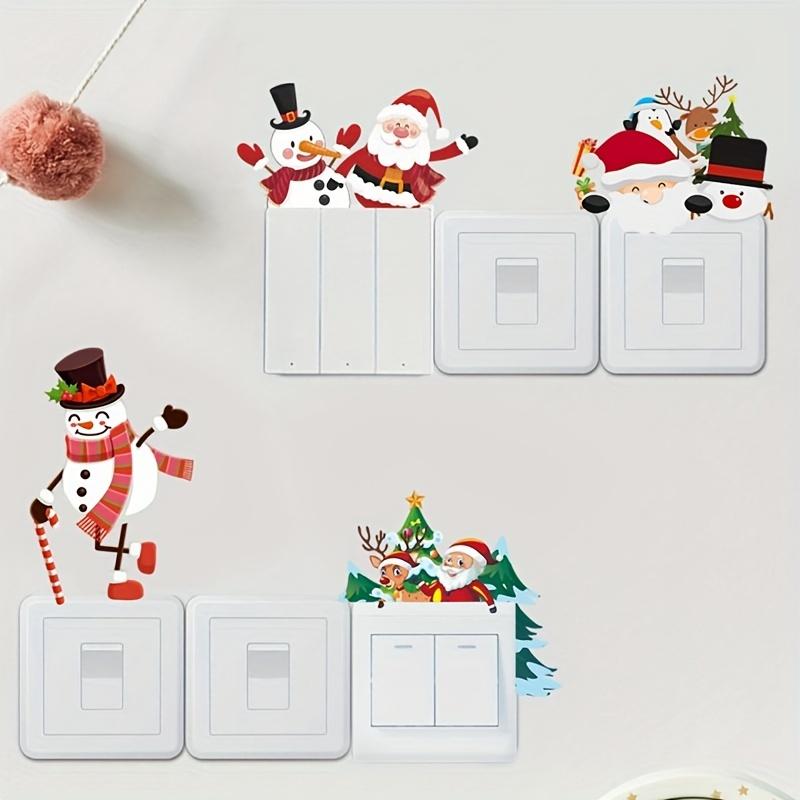 4pcs Cartoon Christmas Series Festival Switch Sticker DIY Wall Art Stickers Home Switch Frame Decoration Removable Self-adhesive