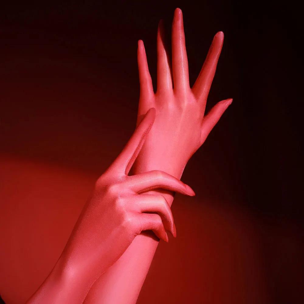 Sexy Women 3D Thin Elastic Oil Glossy Long Glove Sheer See Through Shiny Sunscreen Long Glove Driving Dance Maid Gloves