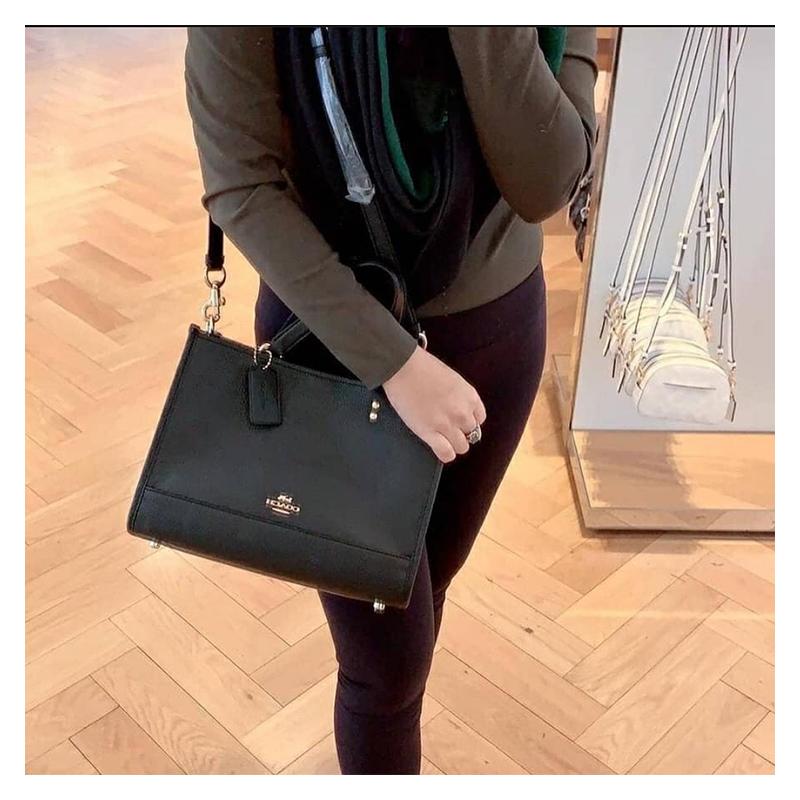 Coach Dempsey 29 Solid Color Pebble Simple Leather Tote Bag Tote Shopping Bag Handbag Shoulder Crossbody Bag Large Women's Black