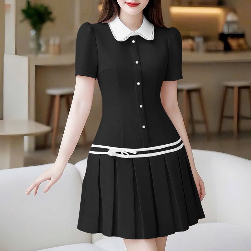 ZANZEA Damen Freizeitkleid mit Puppenkragen Sommer Kurzarm