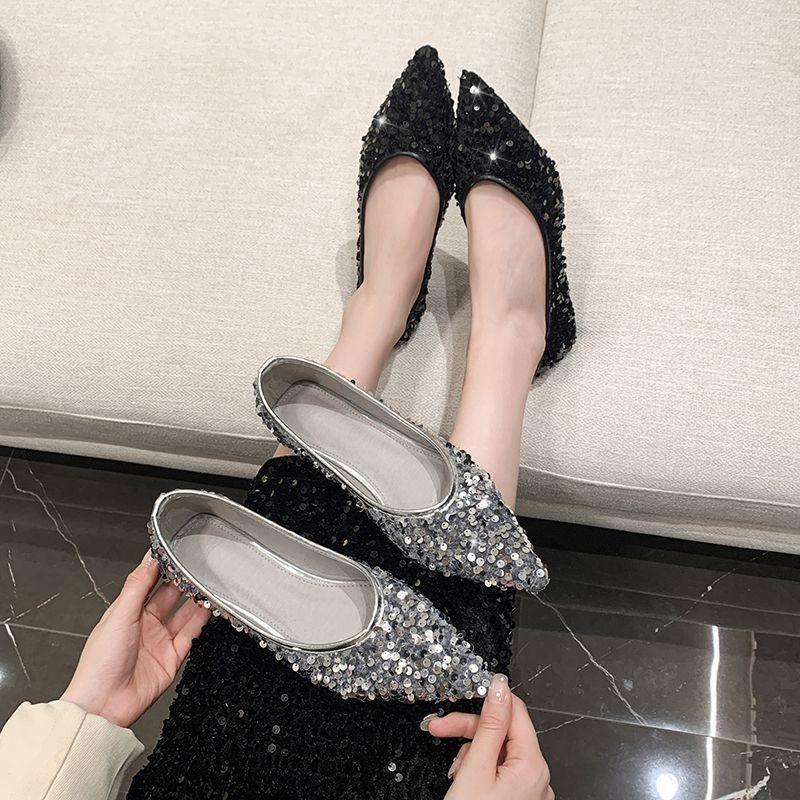 2025 New Spring High-end French Pointed Flat-soled Single Shoes Women's Shallow Mouth Evening Ladyshoes Are Not Tired of Feet Doudou Shoes