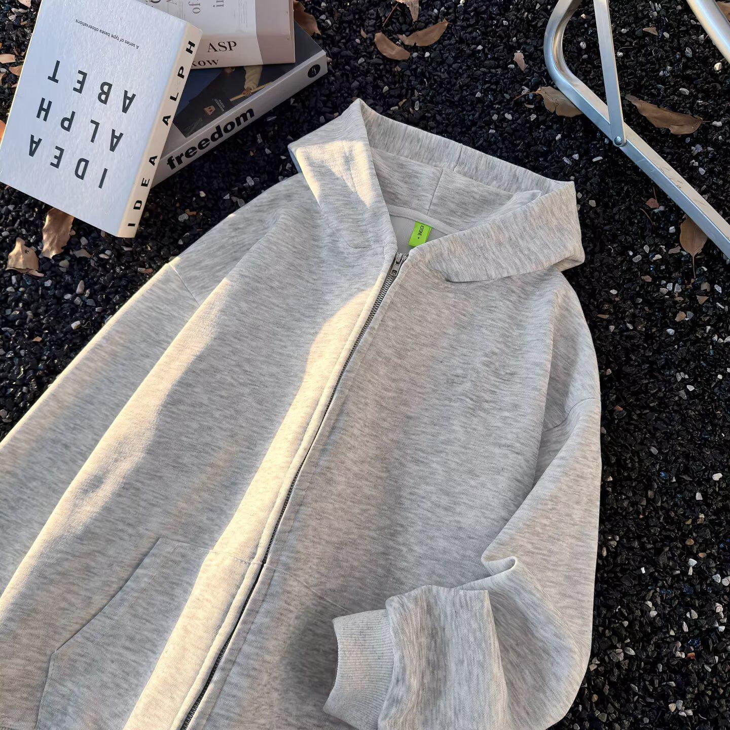 

2025 Унисекс Свободный Кардиган-Толстовка с Капюшоном в Гонконгском Стиле - Модный и Универсальный M серый