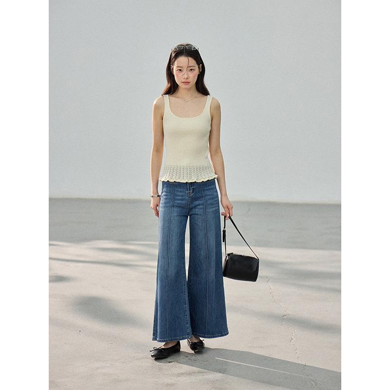 [] Korean Summer New Product Hem Hollow Knitted Crew Neck Vest Commuter Daily Top Women BN