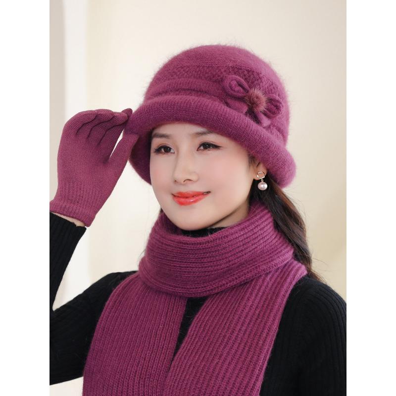 

Комплект из 3 предметов для мам среднего возраста, шапка, шарф, перчатки, костюмы для женщин, толстые теплые шерстяные шапки, шарфы, перчатки для бабушек и пожилых людей, комплект из 3 предметов one size