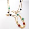 Mei Mary Used Red, Green, and Blue Colorful Bead Gemstone Long Necklace - Multi-layered Gemstone Vintage Waist Chain