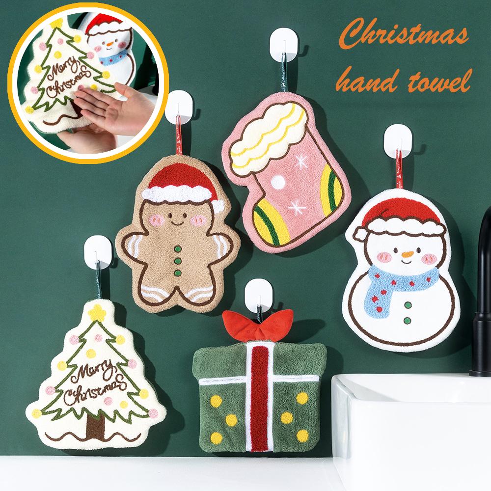 1/3Pcs Christmas Coral Fleece Hand Towels for Kitchen Bathroom Cartoon Gingerbread Man Snowman Tree Design Towel New Year Gifts
